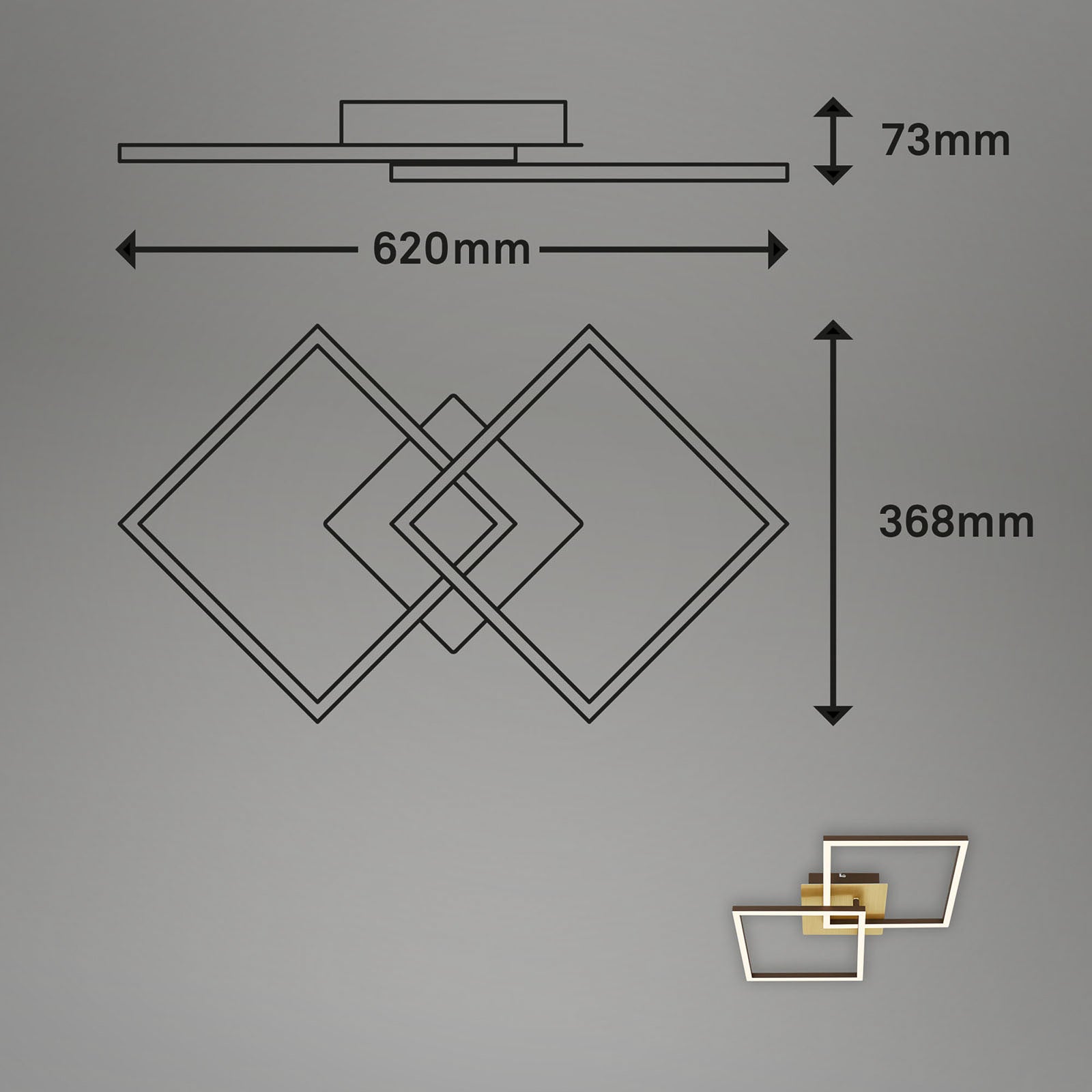 Nærbilde av LED taklampe Frame dimbar 2-lys gull svingbar lysmodul