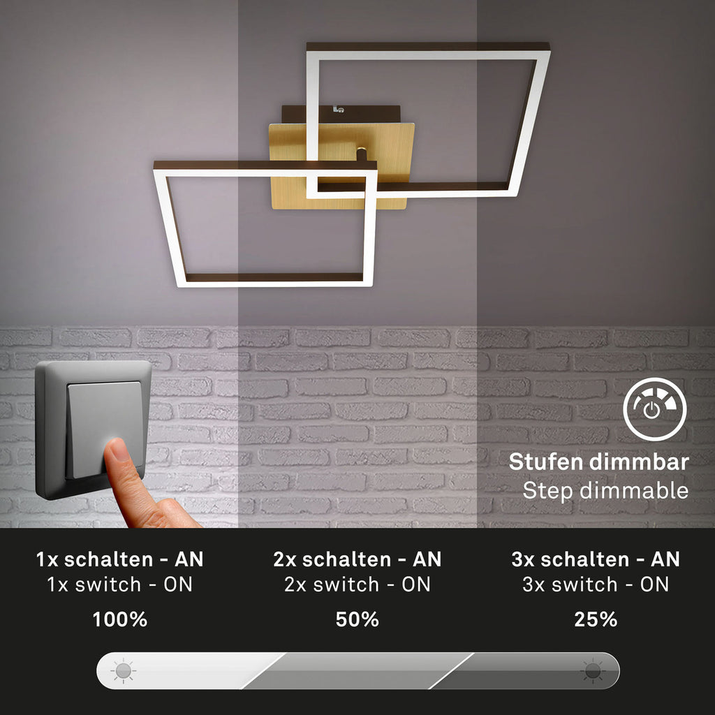 LED taklampe Frame dimbar 2-lys gull svingbar med dimmer