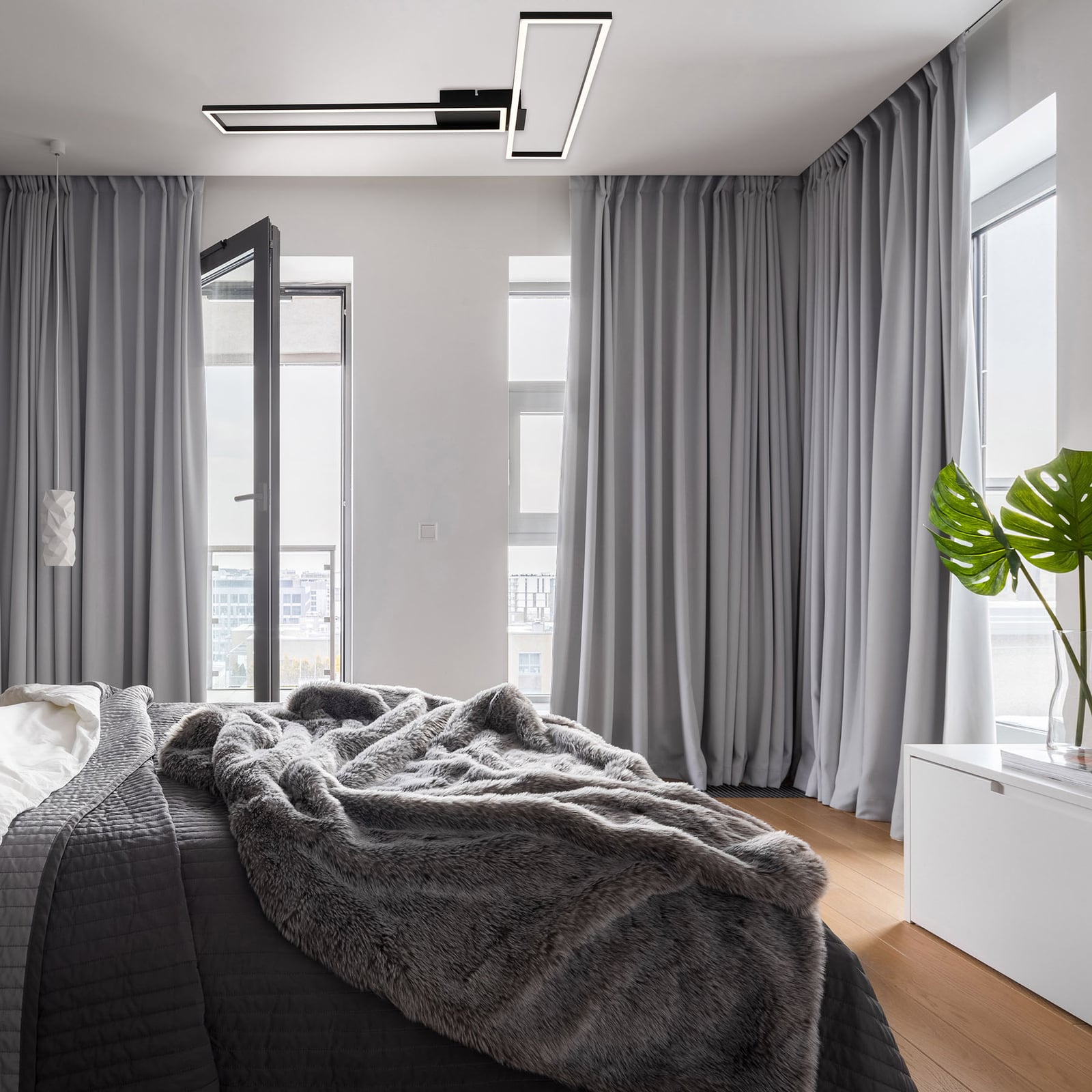 Detalj av LED taklampe Frame dimbar CCT svart 110 cm fjernkontroll