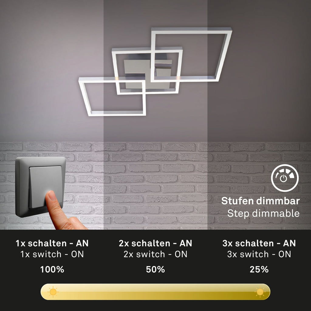 Oversikt av LED taklampe Frame dimbar krom-aluminium i rom