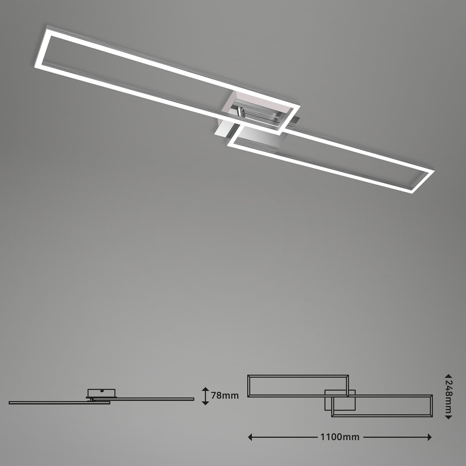Nærbilde av LED taklampe Frame med fjernkontroll krom 110 cm 40W CCT
