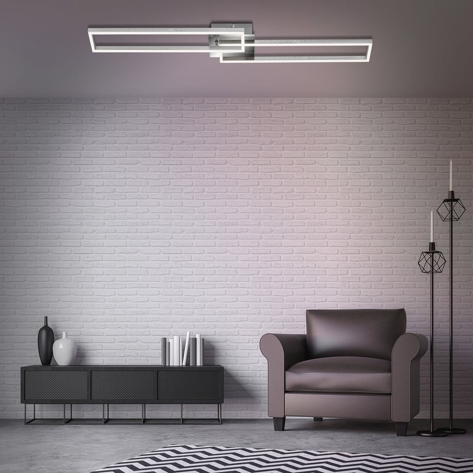 LED taklampe Frame med fjernkontroll krom 110 cm 40W CCT lys i bruk