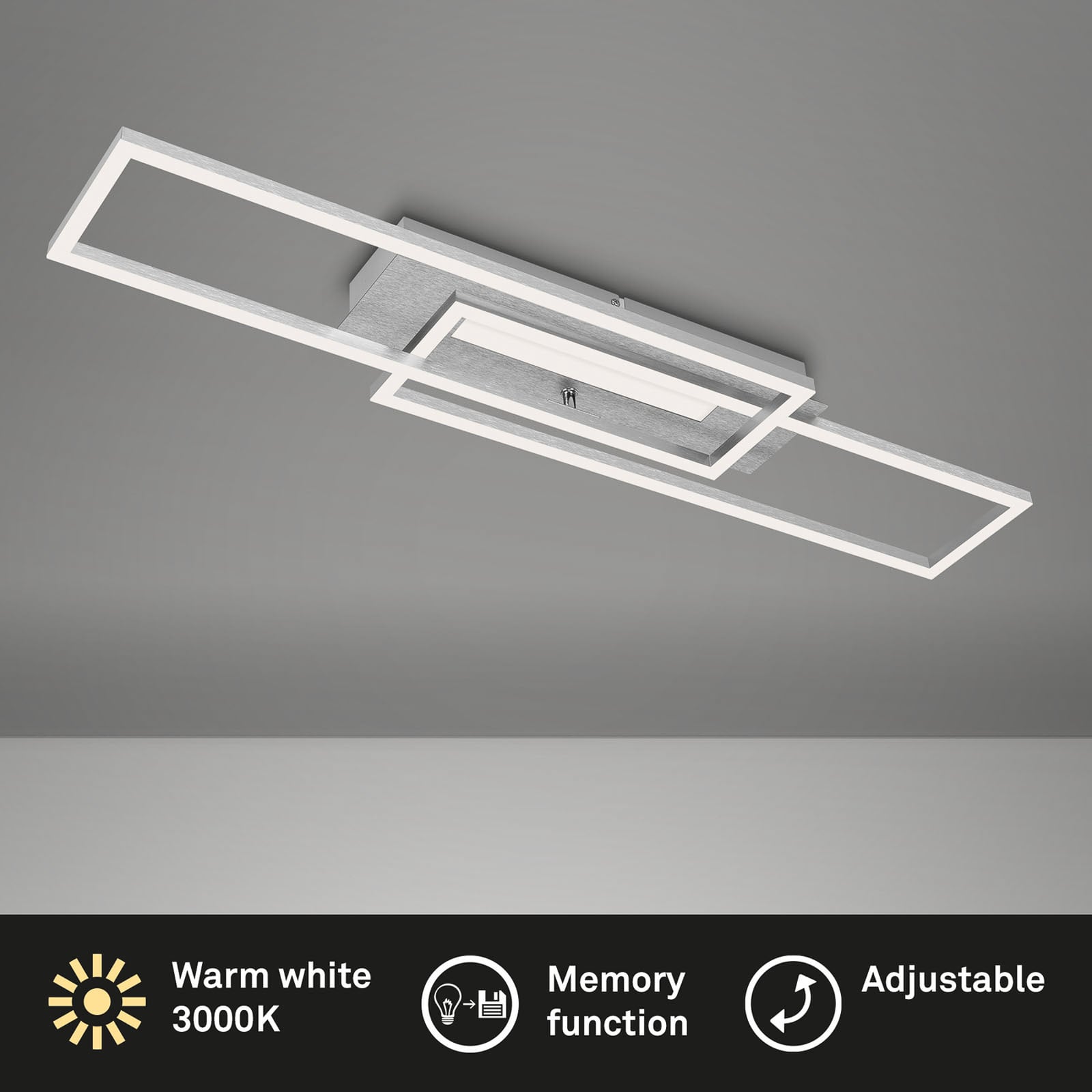 Detalj av LED taklampe Frame Mid børstet aluminium Briloner