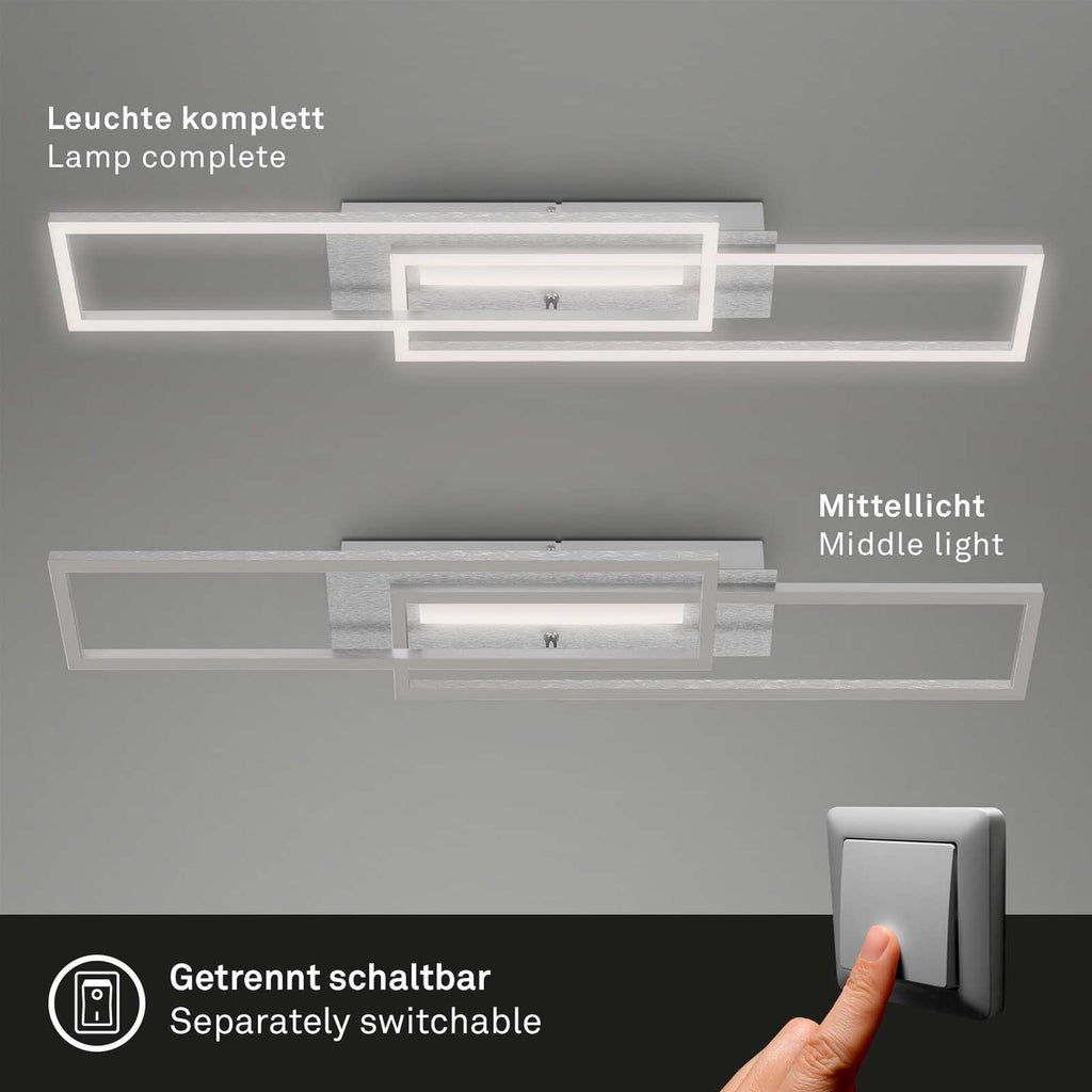 LED taklampe Frame Mid børstet aluminium Briloner sett fra siden