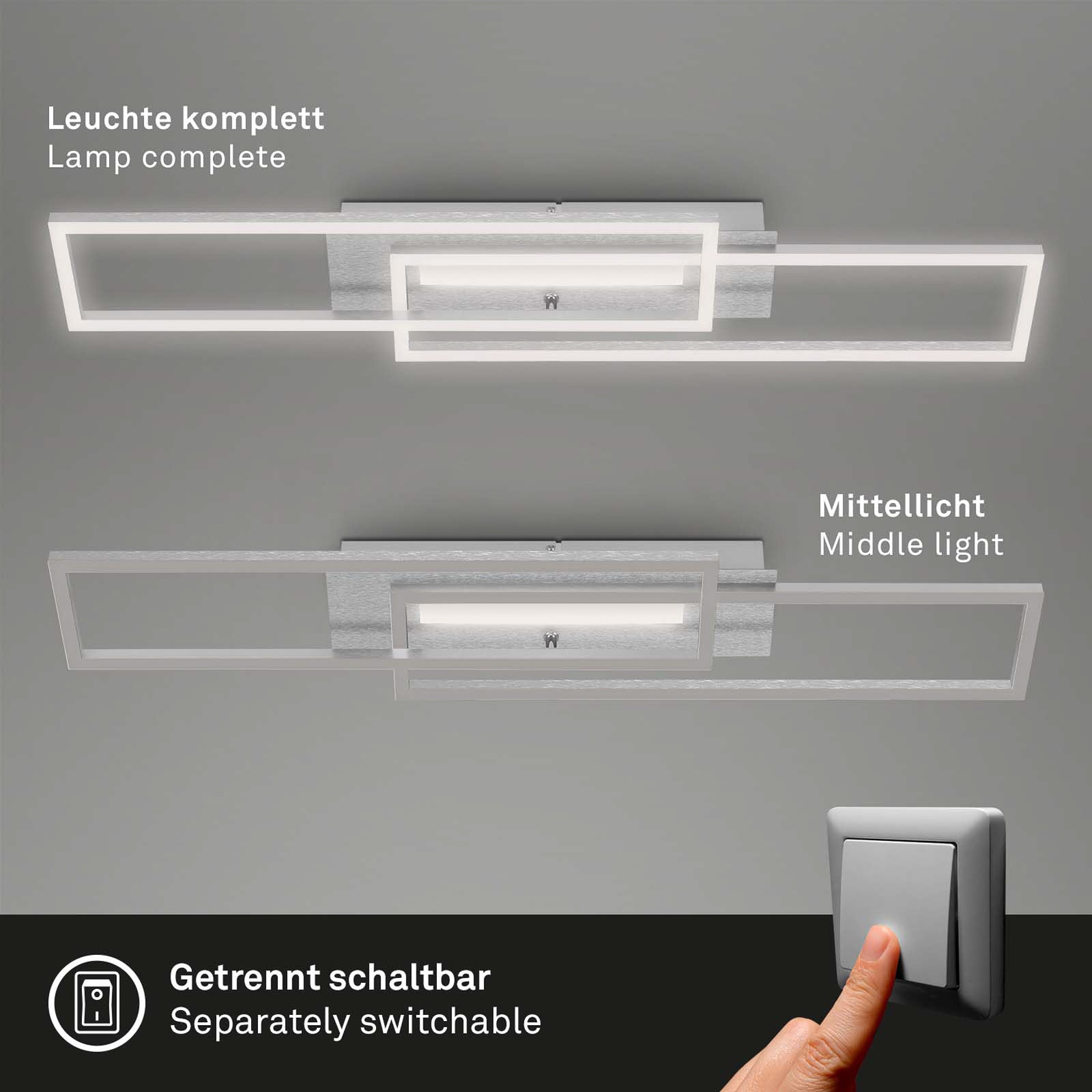 LED taklampe Frame Mid børstet aluminium Briloner sett fra siden