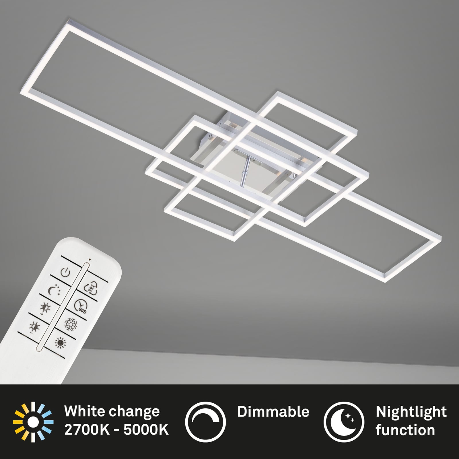 LED taklampe Frame rektangulær 3-lys CCT 104 cm lysfargejustering