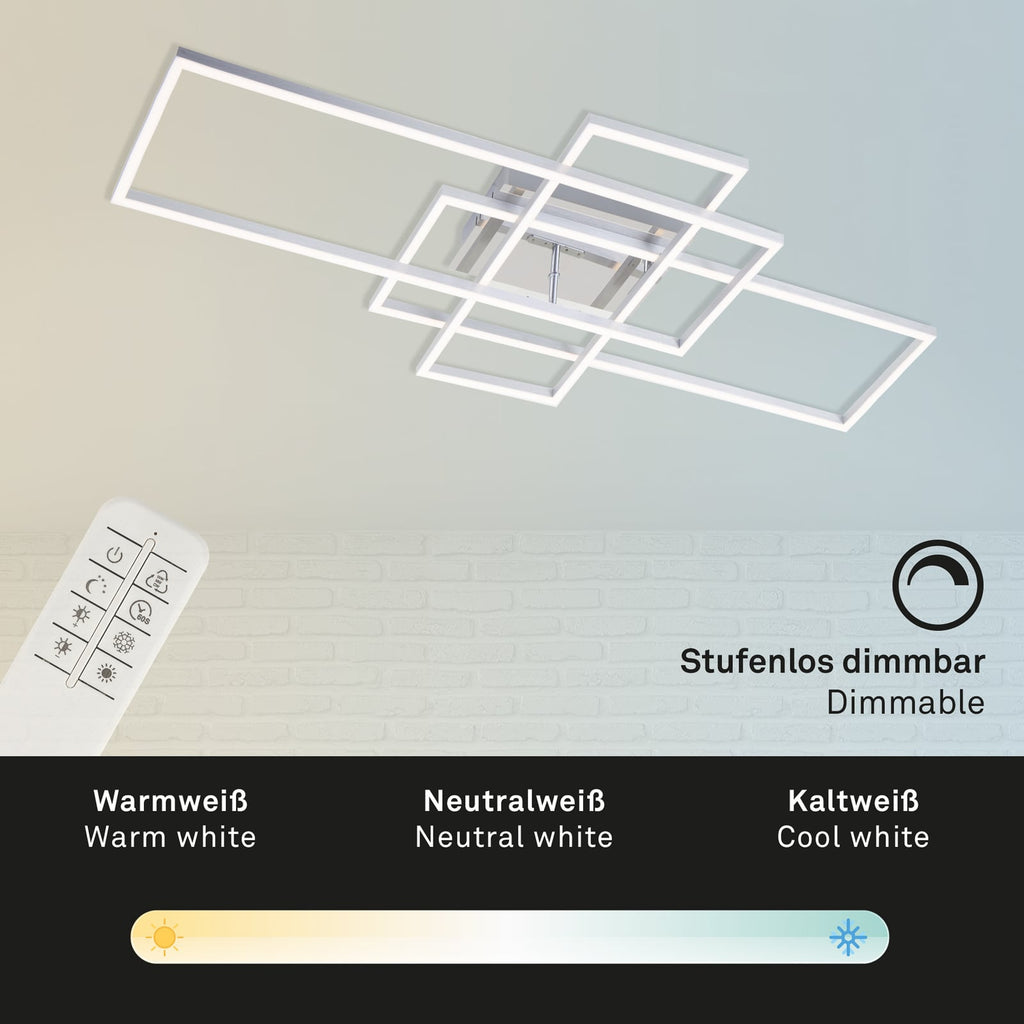 LED taklampe Frame rektangulær 3-lys CCT 104 cm fjernkontroll