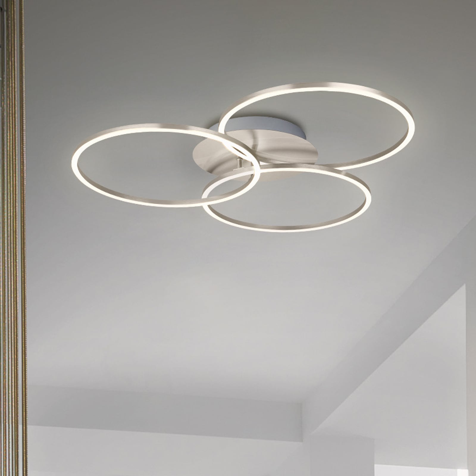 LED taklampe Frame Ring 3-lys matt nikkel forfra