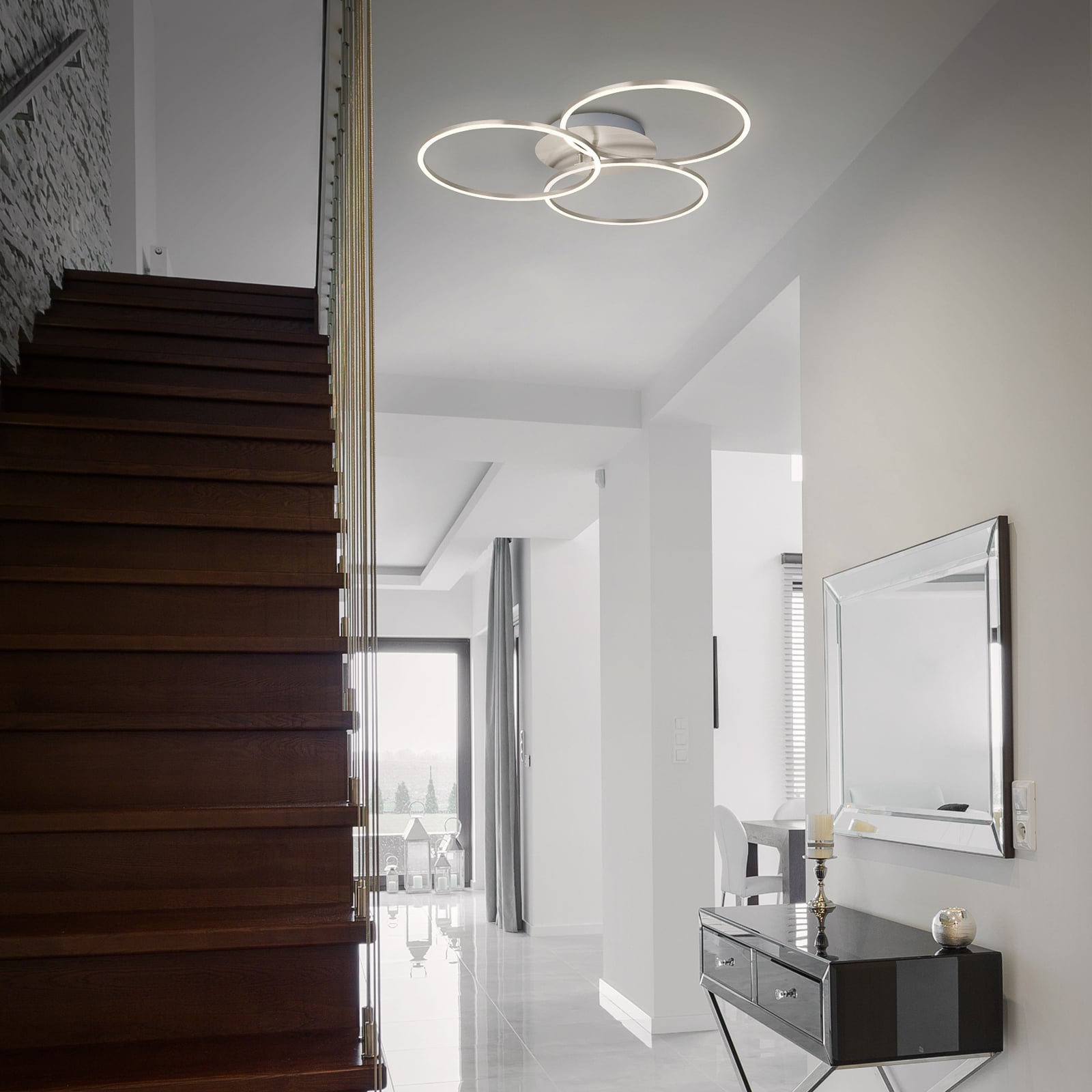 LED taklampe Frame Ring 3-lys matt nikkel bakside