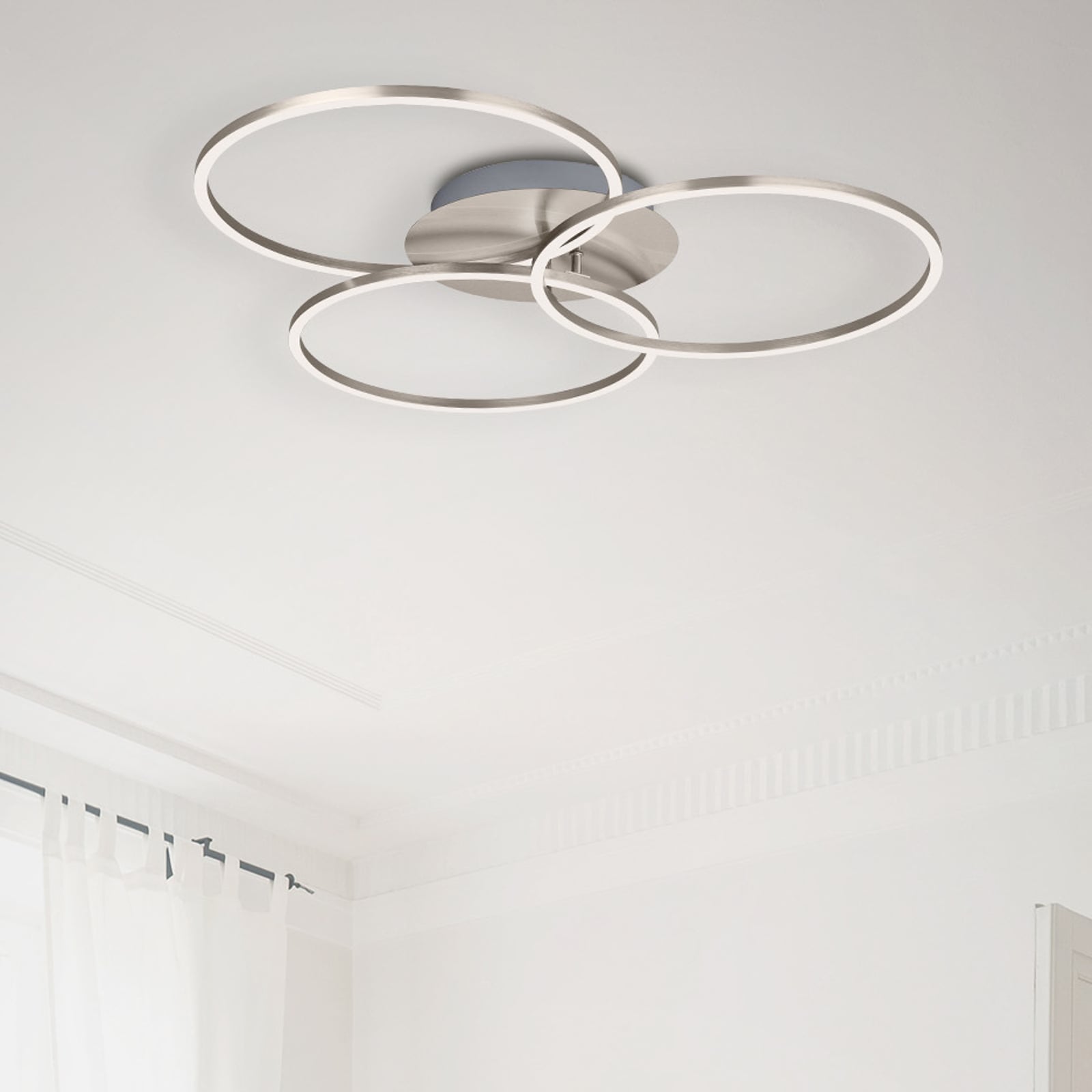 LED taklampe Frame Ring 3-lys matt nikkel detalj