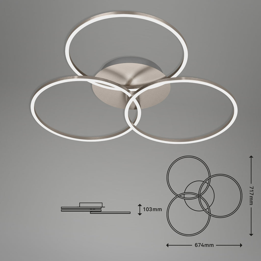 LED taklampe Frame Ring 3-lys matt nikkel sideprofil