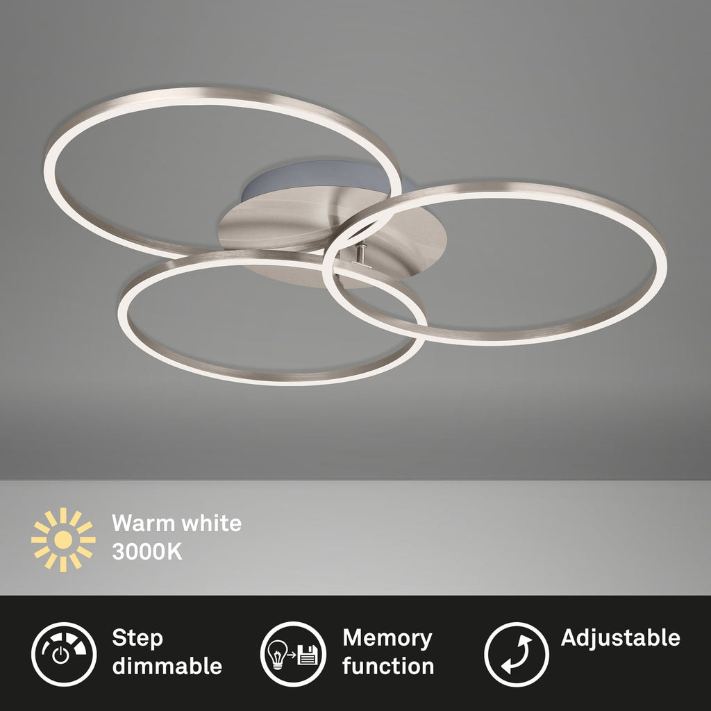 LED taklampe Frame Ring 3-lys matt nikkel dimmerbryter