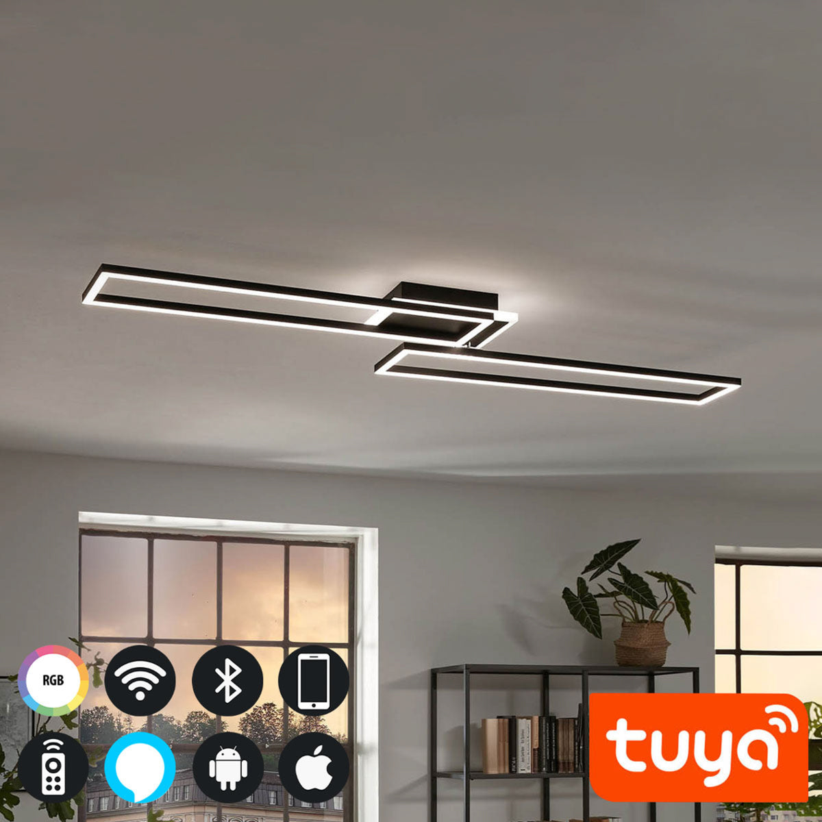 LED taklampe Frame S CCT dimbar 110x24,8 cm svart - Briloner baklys effekt