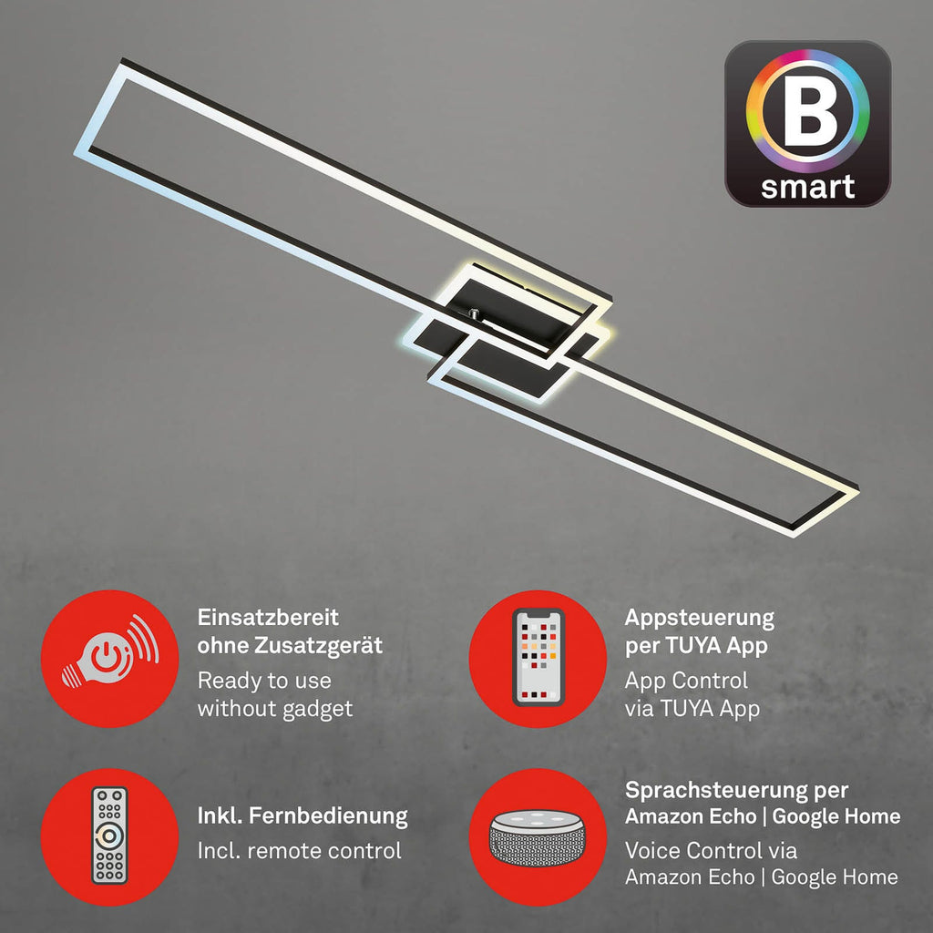 LED taklampe Frame S CCT dimbar 110x24,8 cm svart - Briloner nærbilde metall