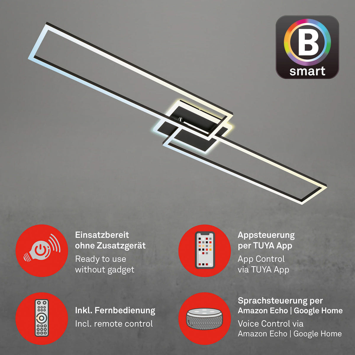 LED taklampe Frame S CCT dimbar 110x24,8 cm svart - Briloner nærbilde metall