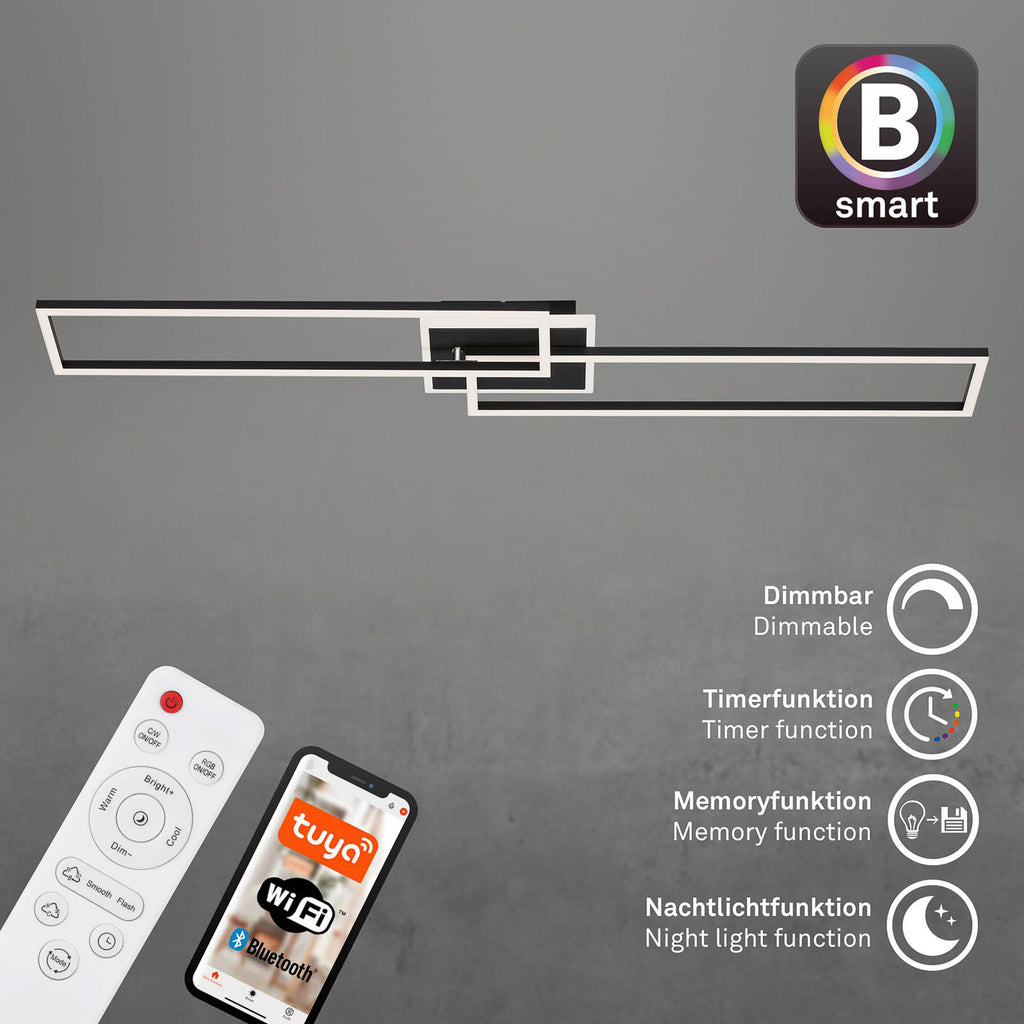 LED taklampe Frame S CCT dimbar 110x24,8 cm svart - Briloner fjernkontroll