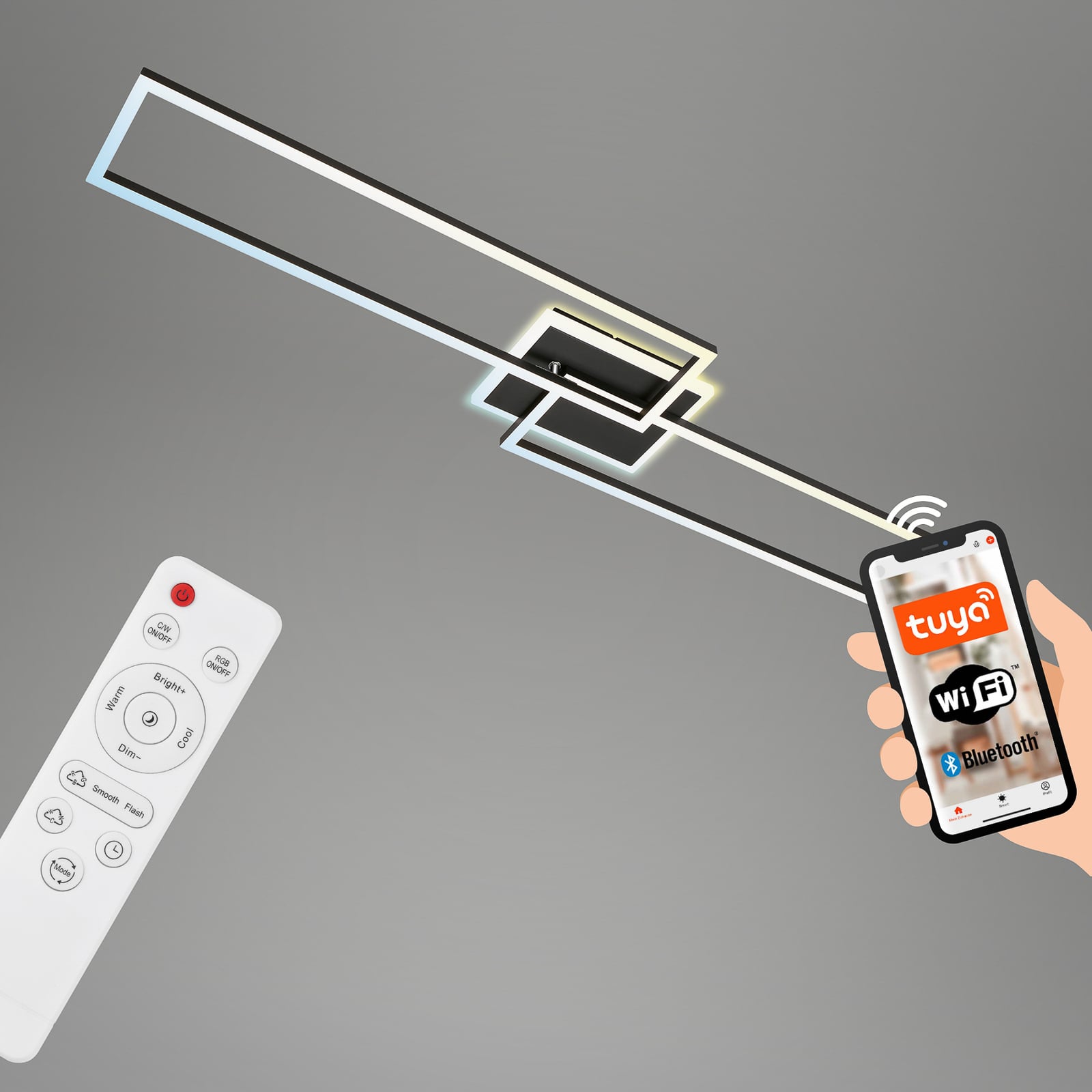 LED taklampe Frame S CCT dimbar 110x24,8 cm svart - Briloner smart home app