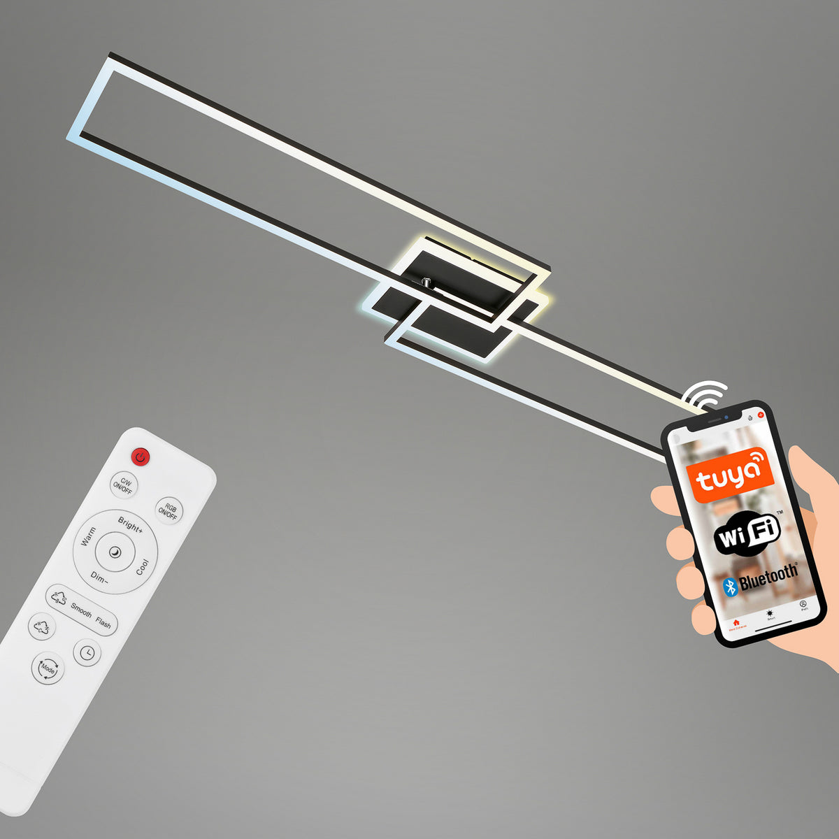 LED taklampe Frame S CCT dimbar 110x24,8 cm svart - Briloner smart home app