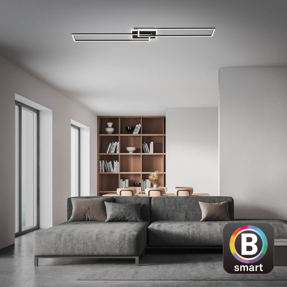 LED taklampe Frame S CCT dimbar 110x24,8 cm svart - Briloner stemmestyring