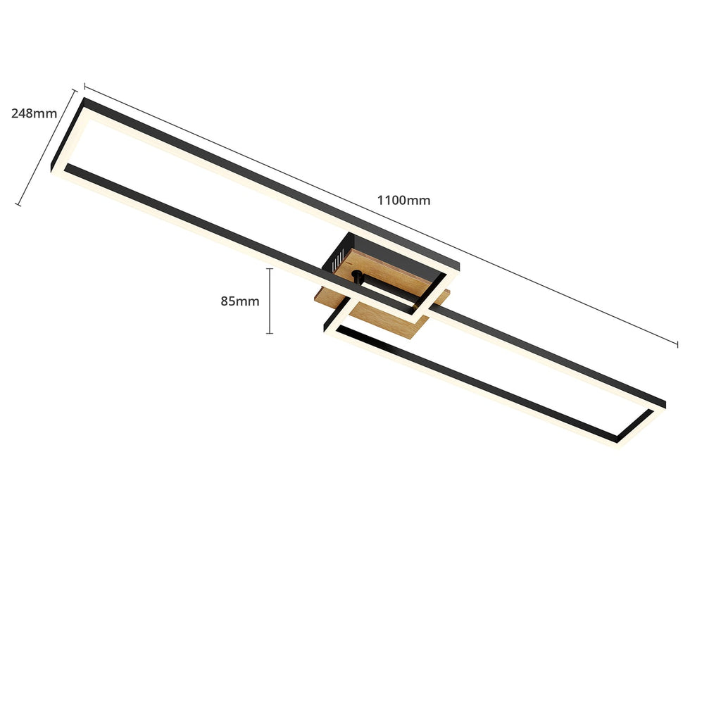 LED taklampe Frame tre/svart med fjernkontroll CCT 110 cm montert i rom
