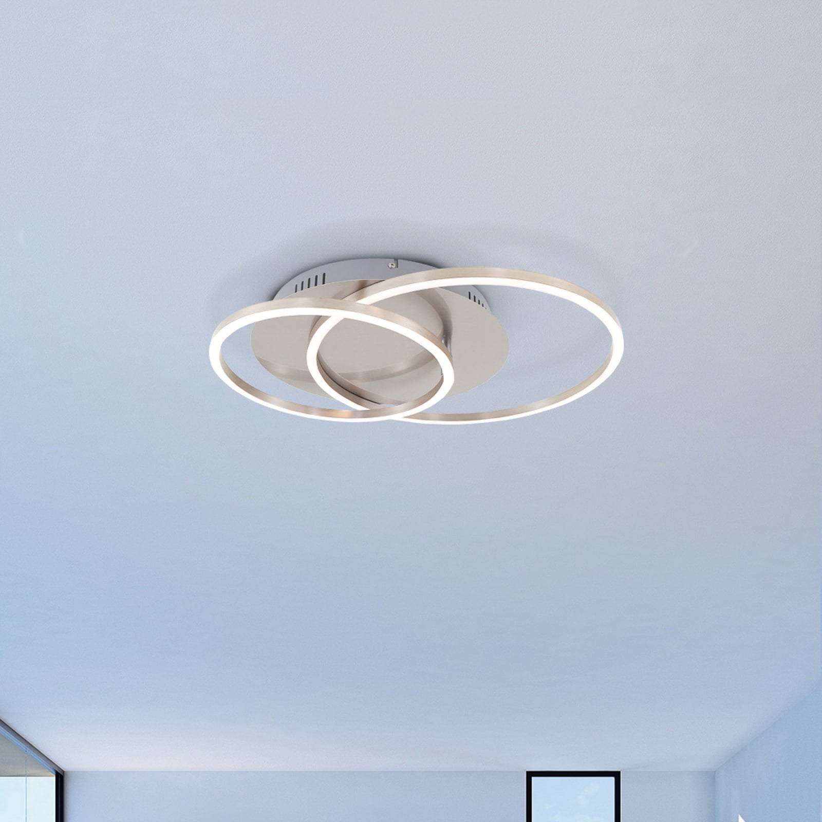 LED taklampe Frames to ringer dimbar matt nikkel foran