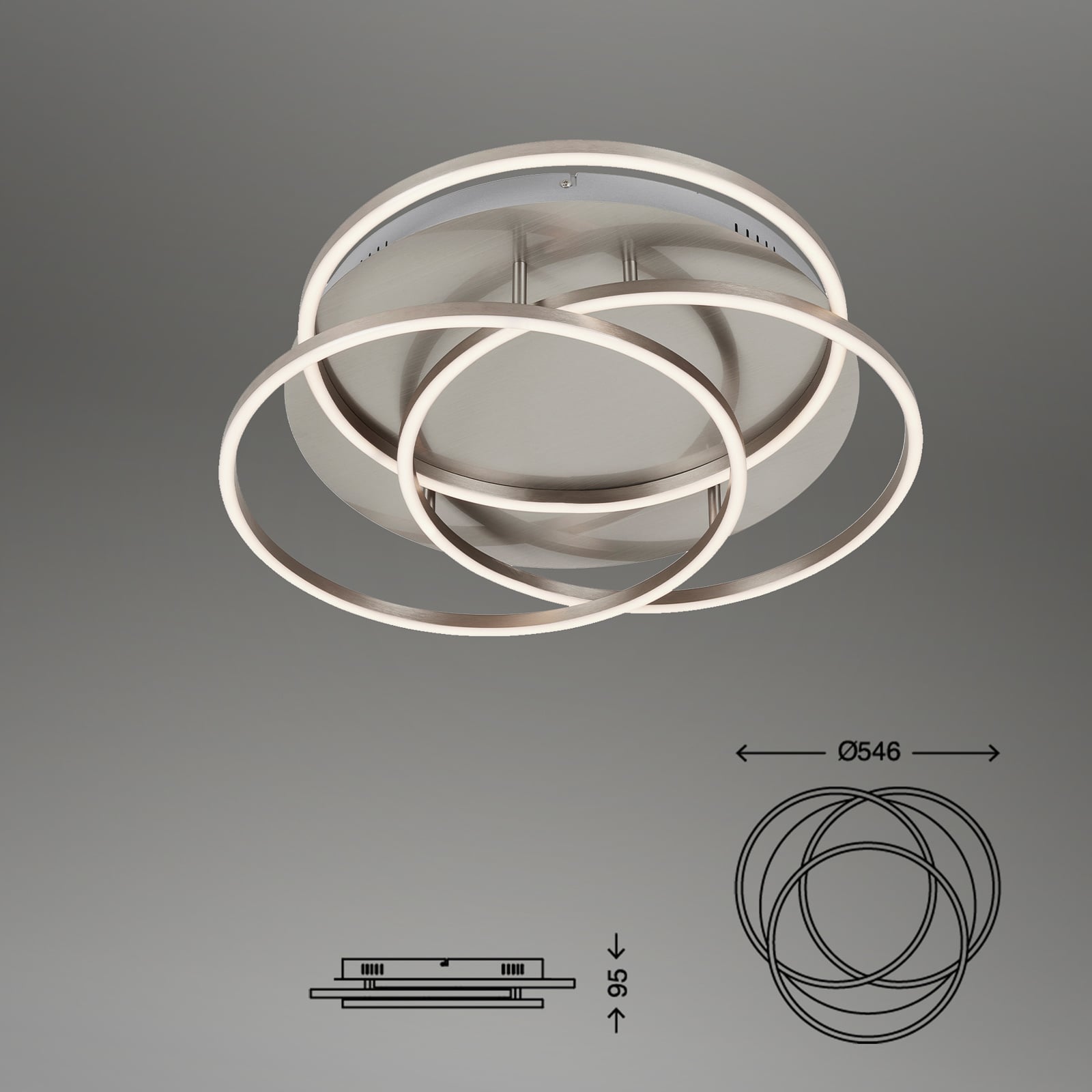 Montert LED taklampe Frames tre ringer dimbar i rom