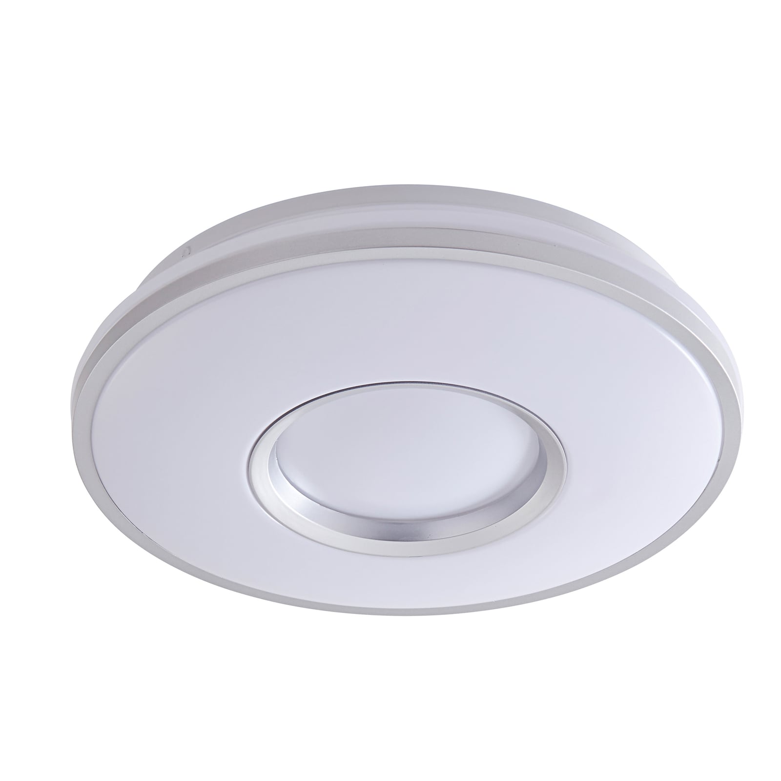 LED taklampe Furgo sølv/hvit plast detalj av sølvringer