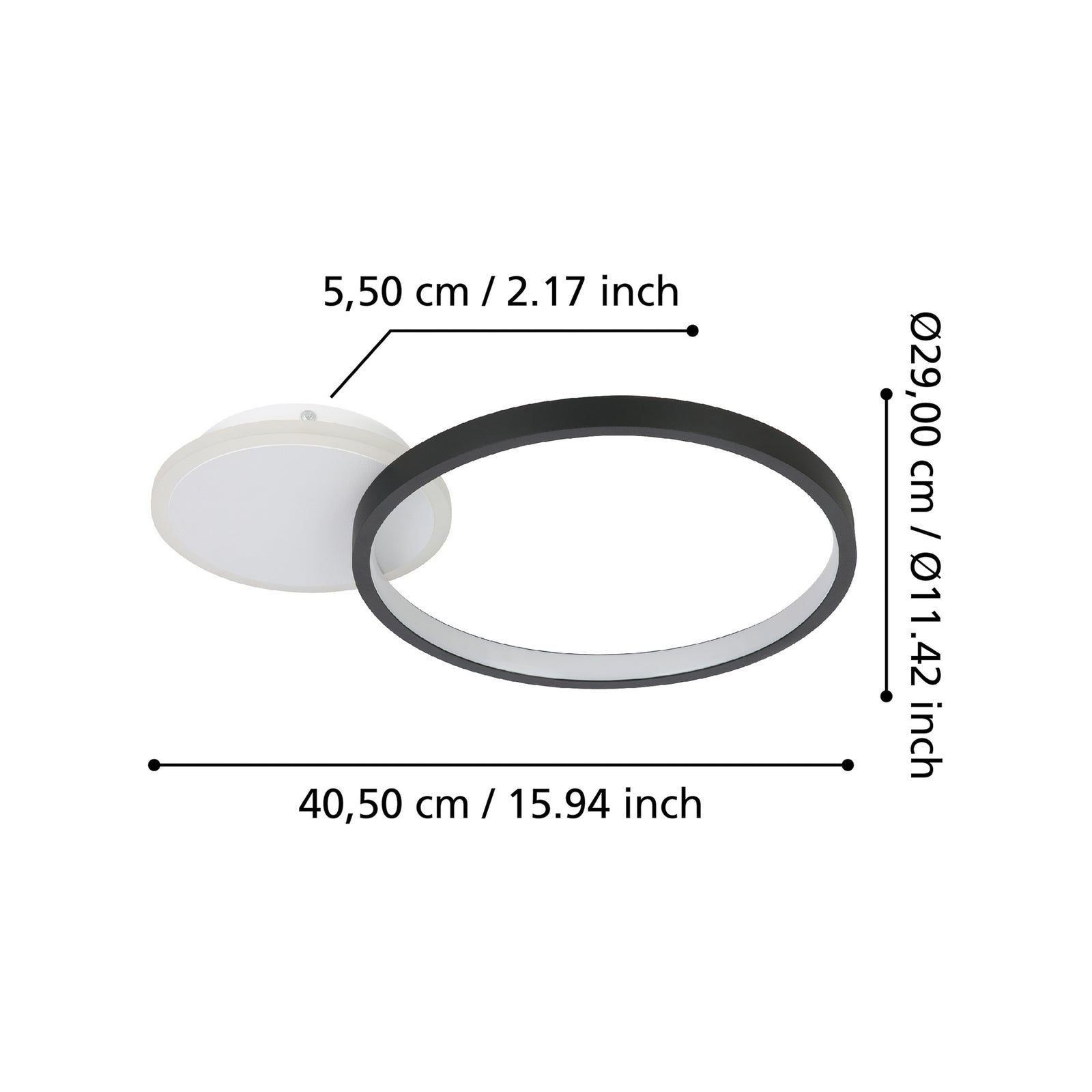 Detalj av LED taklampe Gafares svart aluminium 41 cm