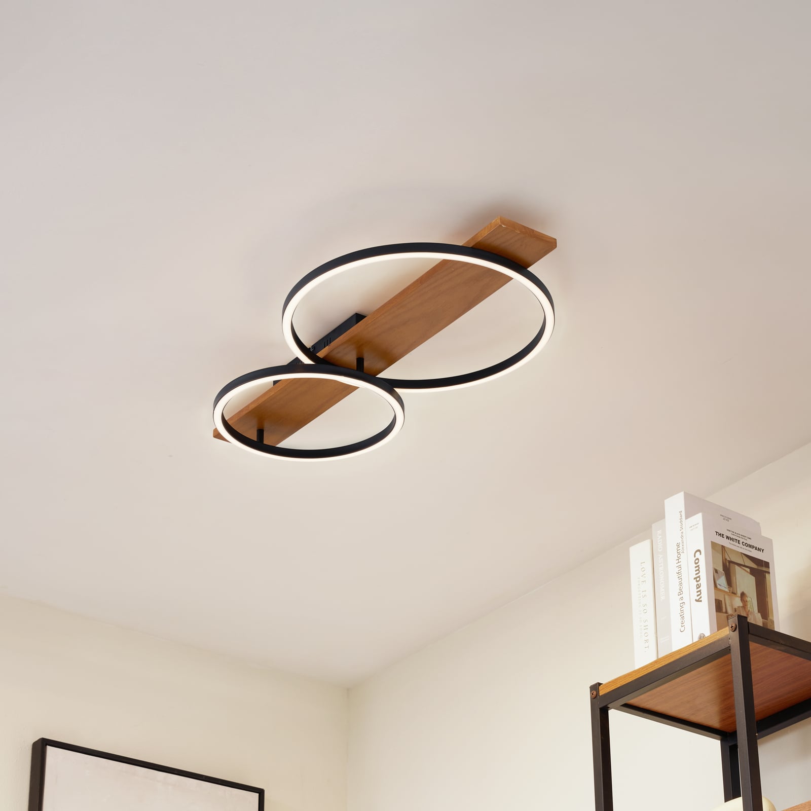 LED taklampe Galad 2-lys tre/svart dimbar 75 cm bakside