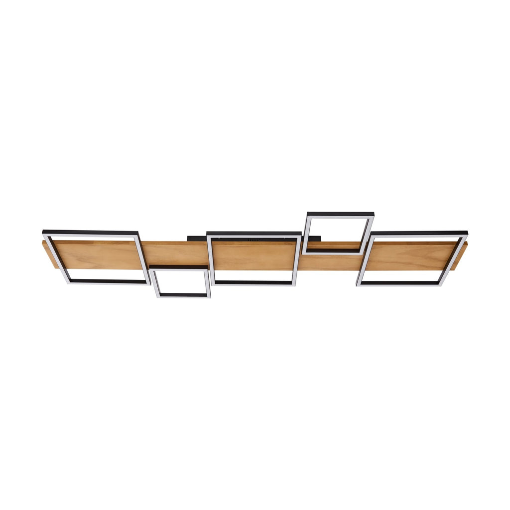 LED taklampe Galad 5-lys tre og hvit dimbar 140 cm montert i stue