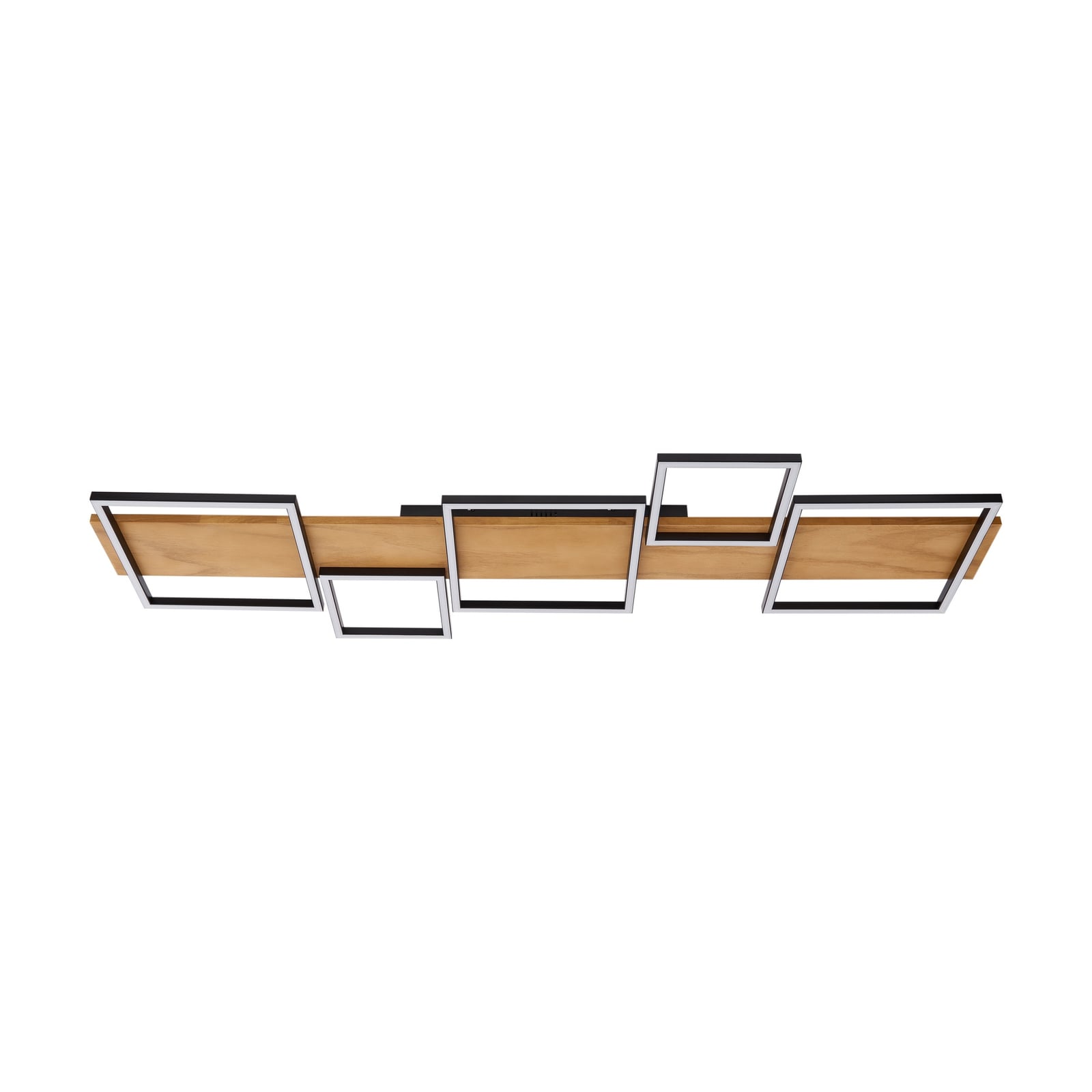 LED taklampe Galad 5-lys tre og hvit dimbar 140 cm montert i stue