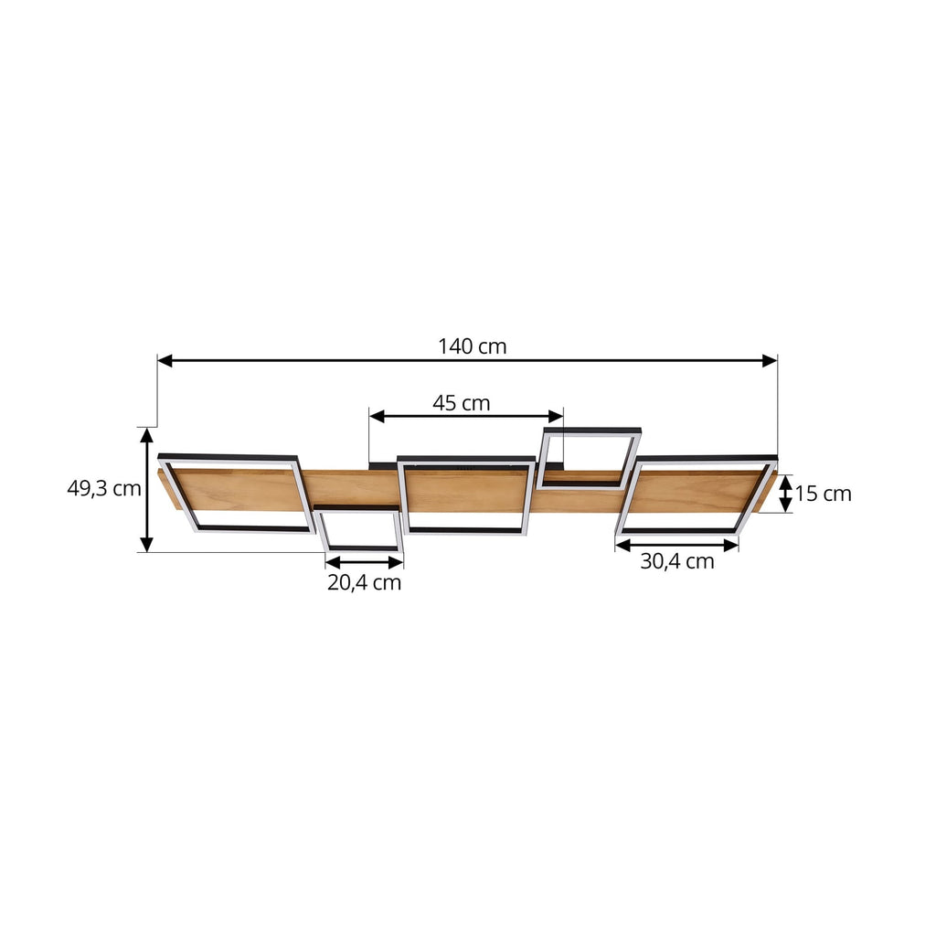 LED taklampe Galad 5-lys tre og hvit dimbar 140 cm nærbilde av LED-lysramme