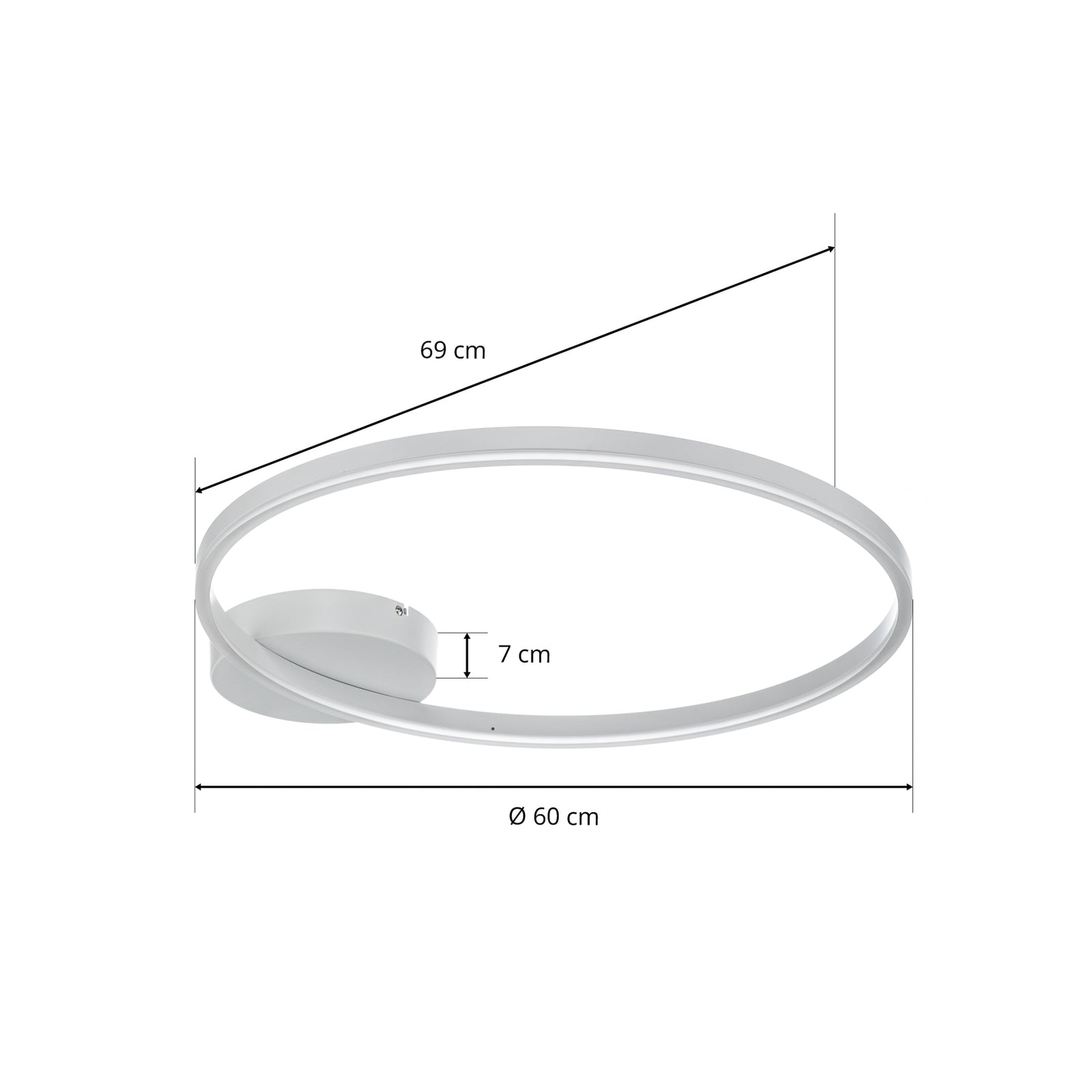 Sideprofil av LED taklampe Giotto dimbar hvit Ø60 cm 36W varmhvit