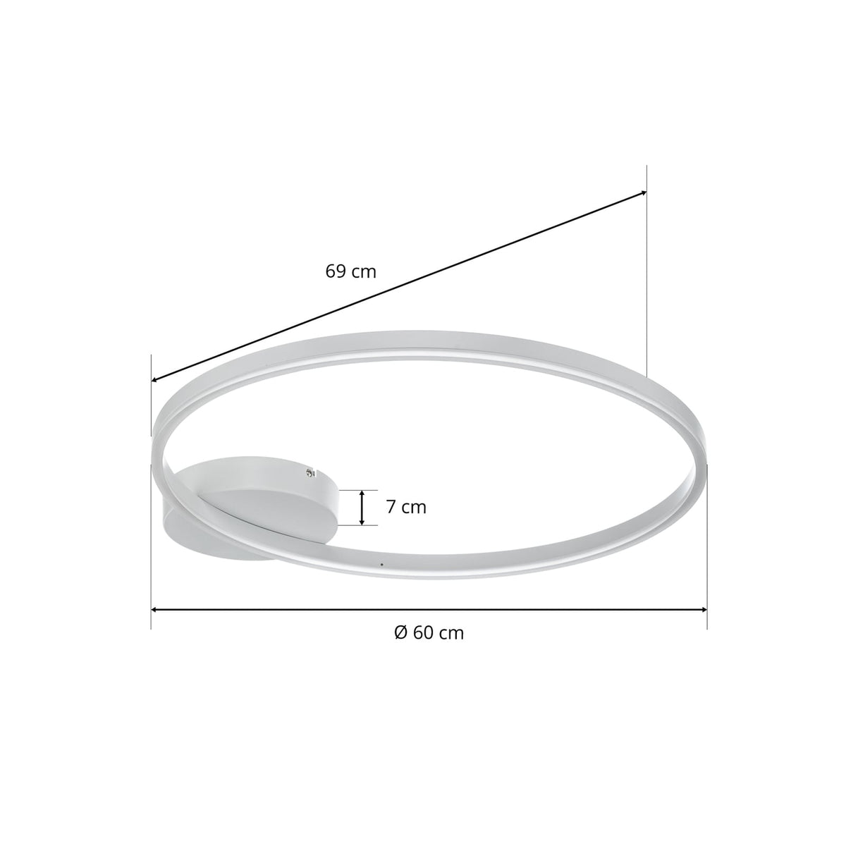 Sideprofil av LED taklampe Giotto dimbar hvit Ø60 cm 36W varmhvit
