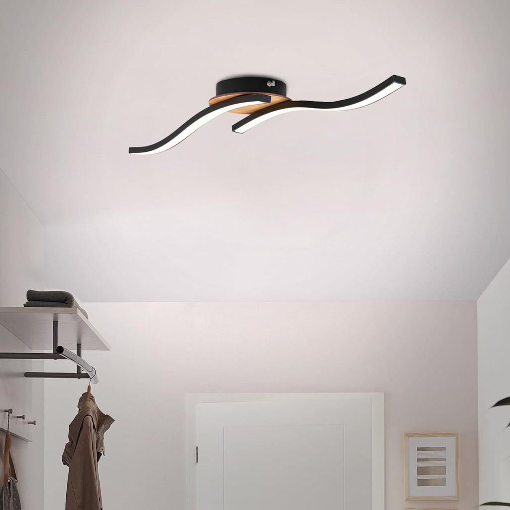 Bakside av LED taklampe Go 2-lys svart/tredekor bølget