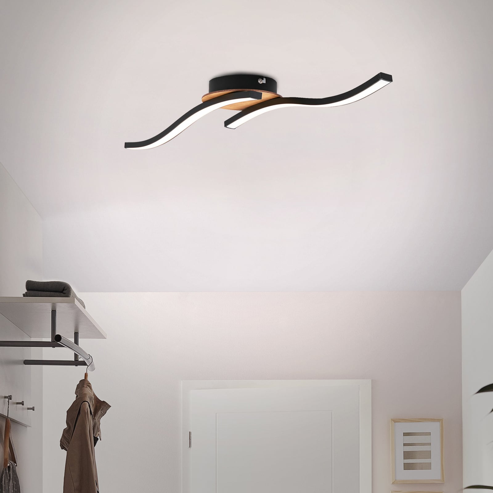 Bakside av LED taklampe Go 2-lys svart/tredekor bølget
