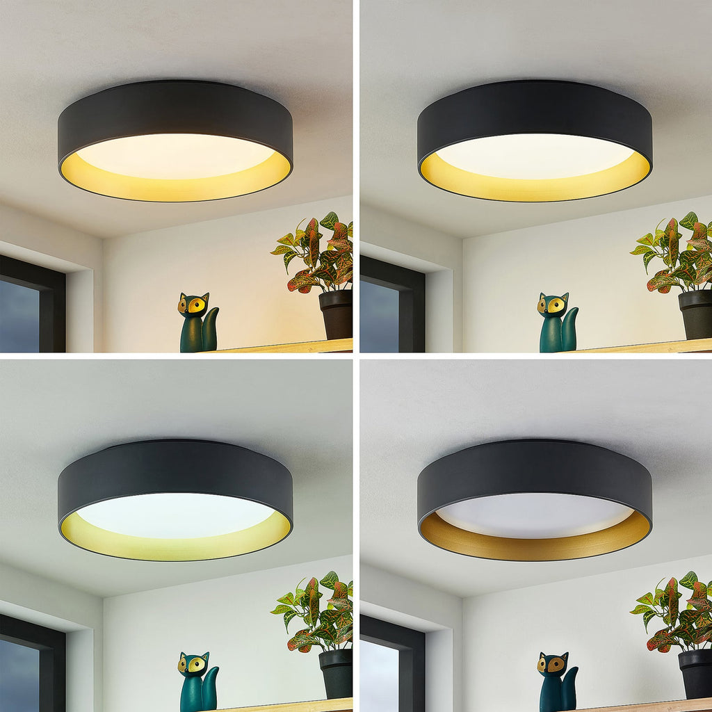 Montert LED taklampe Gracjan svart/gull dimbar CCT Ø45 cm i rom