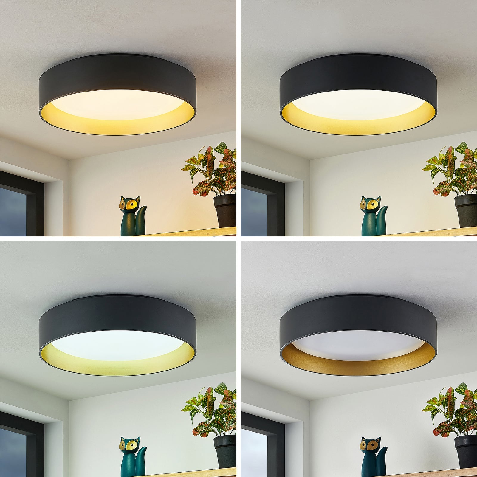 Montert LED taklampe Gracjan svart/gull dimbar CCT Ø45 cm i rom