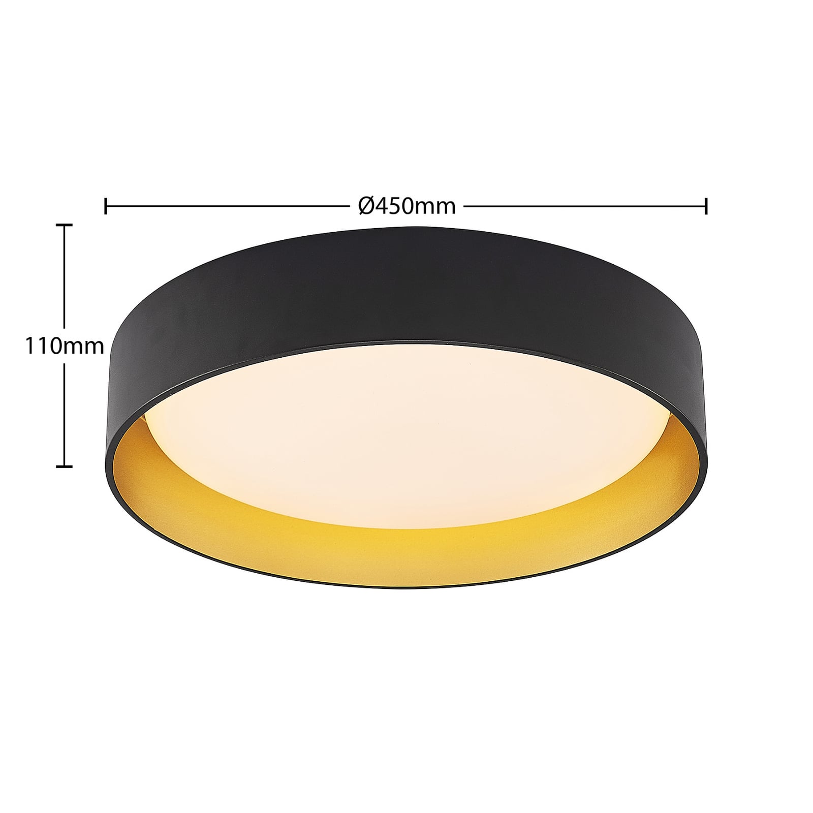 LED taklampe Gracjan svart/gull dimbar CCT Ø45 cm med fjernkontroll