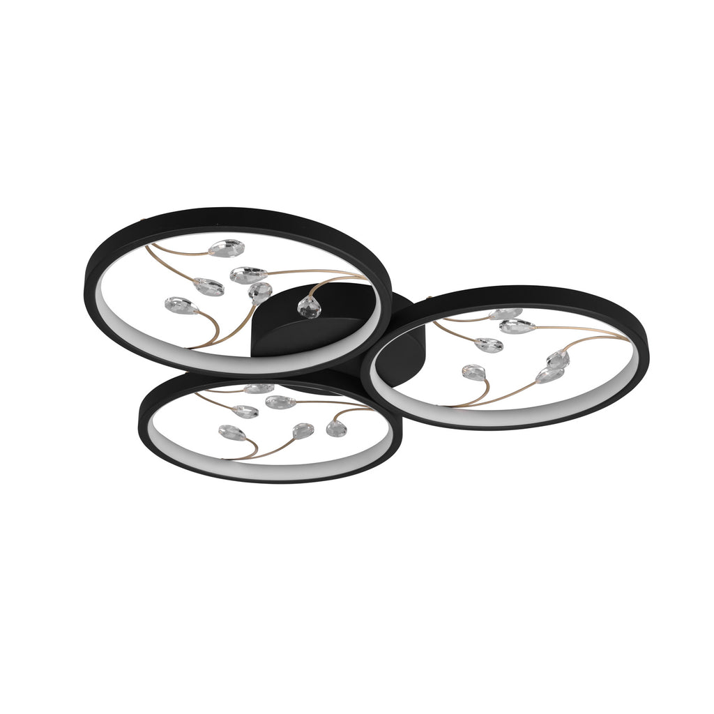 Montert LED taklampe Groovy 3-lys dimbar svart Ø62 cm i rom