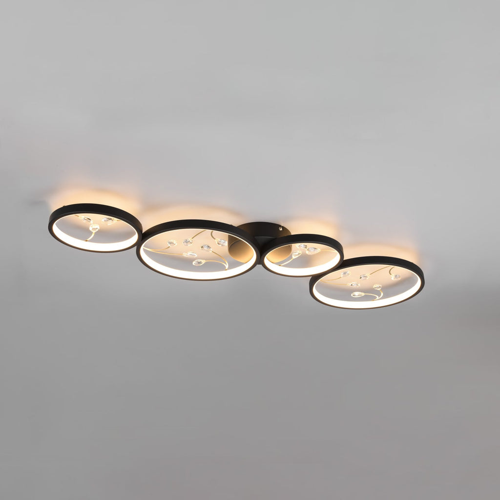 LED taklampe Groovy 4-lys svart 95x40 cm forfra