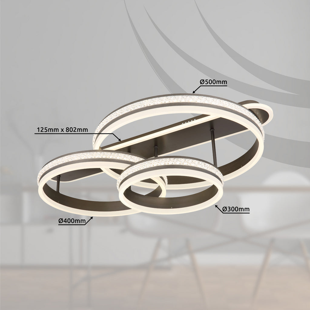 LED taklampe Grouni dimbar CCT titan 80 cm med fjernkontroll detalj av lys