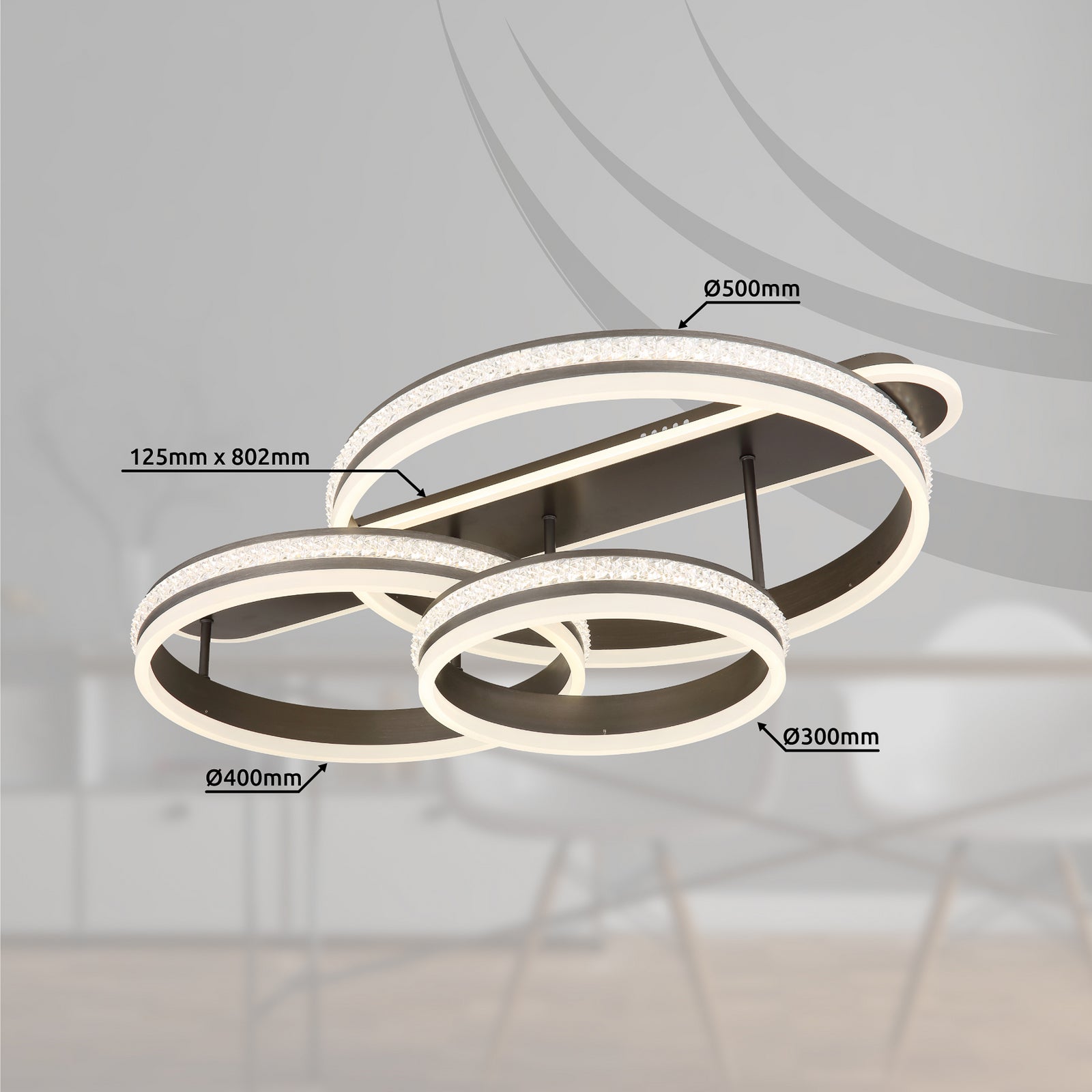 LED taklampe Grouni dimbar CCT titan 80 cm med fjernkontroll detalj av lys