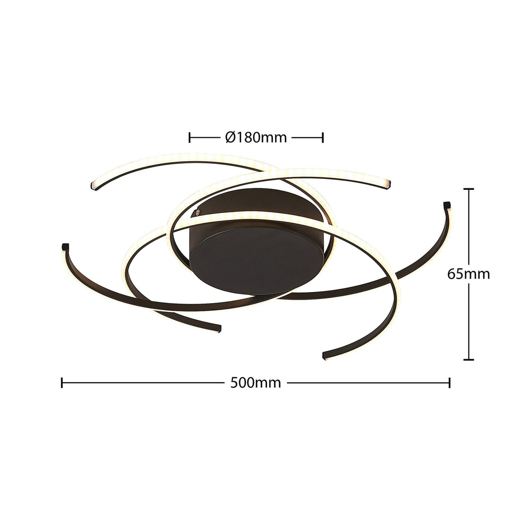 LED taklampe Hamza 3 lysringer dimbar Ø49 cm svart lysmønster i taket