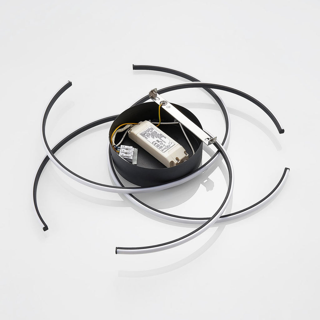 LED taklampe Hamza 3 lysringer dimbar Ø49 cm svart monteringsdetalj