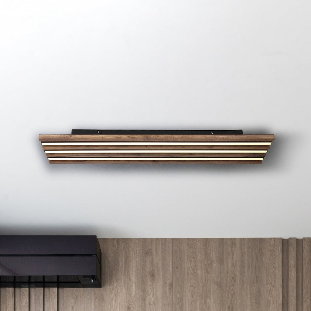 LED taklampe Hayden svart/mørkt tre forfra