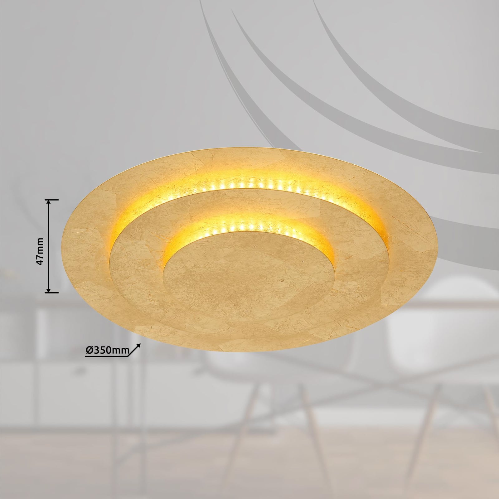 LED taklampe Heda gullfarget metall sideprofil