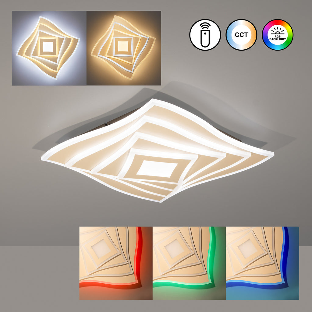 LED taklampe HERO sand 40x40 cm CCT RGB fjernkontroll RGB-backlight