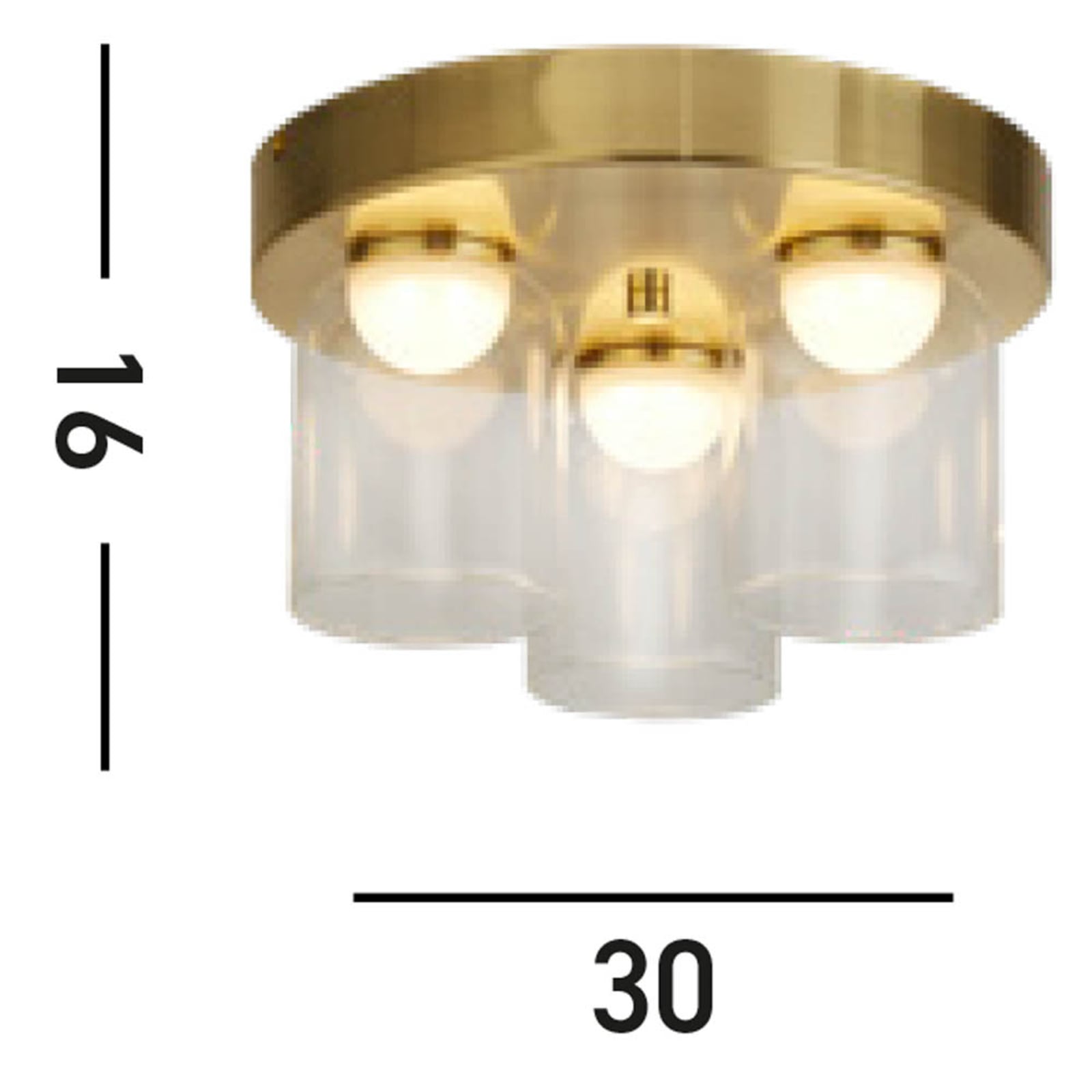 Detalj av LED taklampe Highball 3-lys dimbar messing glass IP44 Ø30 cm