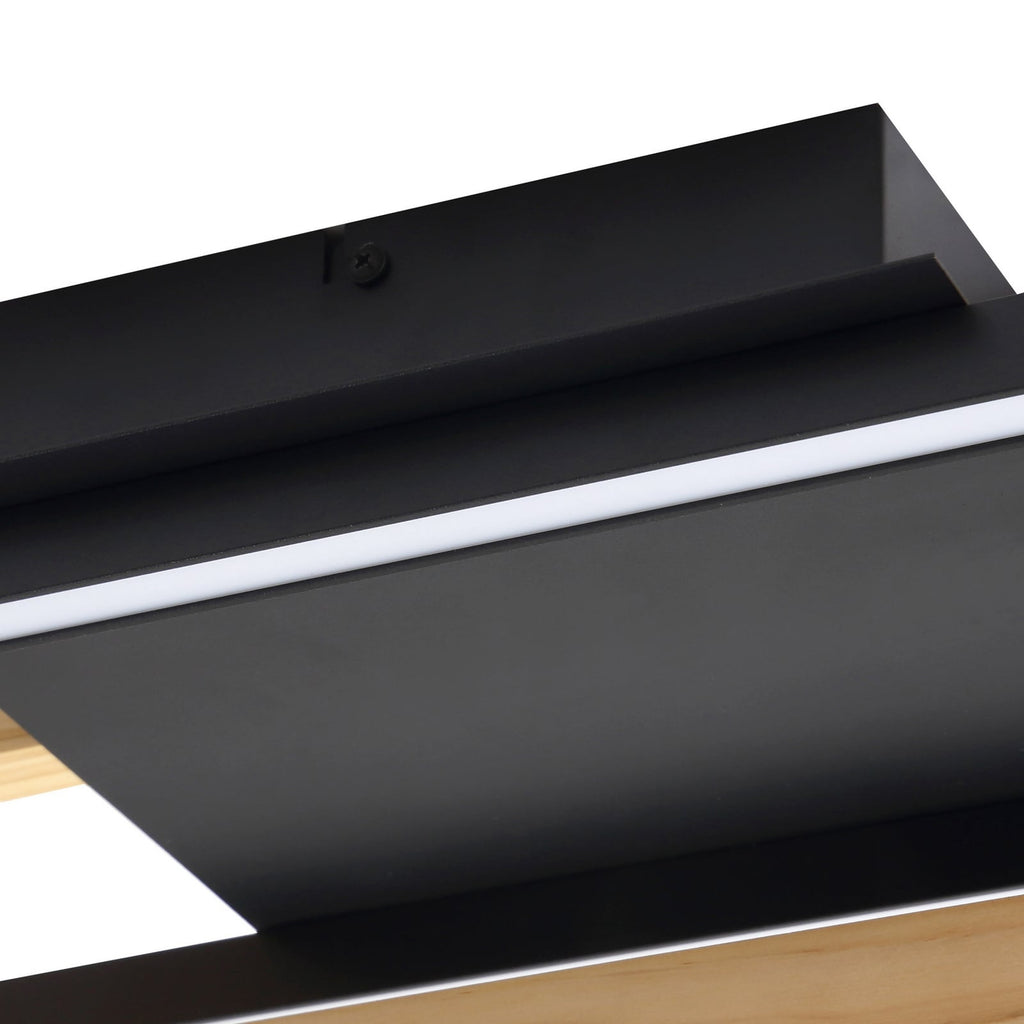 LED taklampe Holamu svart med tredetalj 86 cm sett fra siden